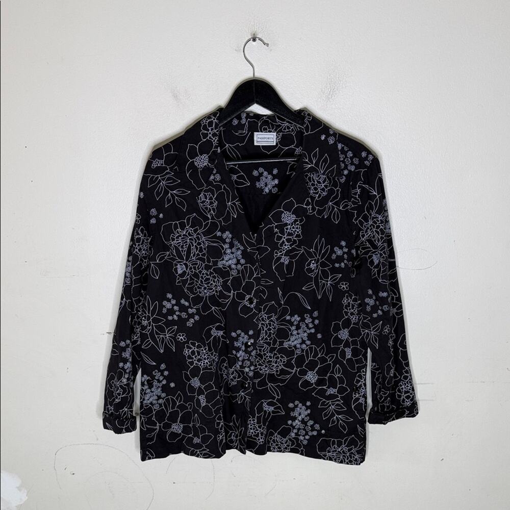 Passports Black Floral Lightweight Woman's Jacket Size XL